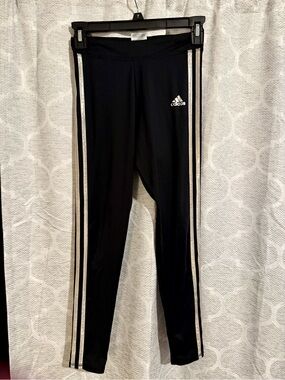 adidas Black Leggings with Silver Side Stripes